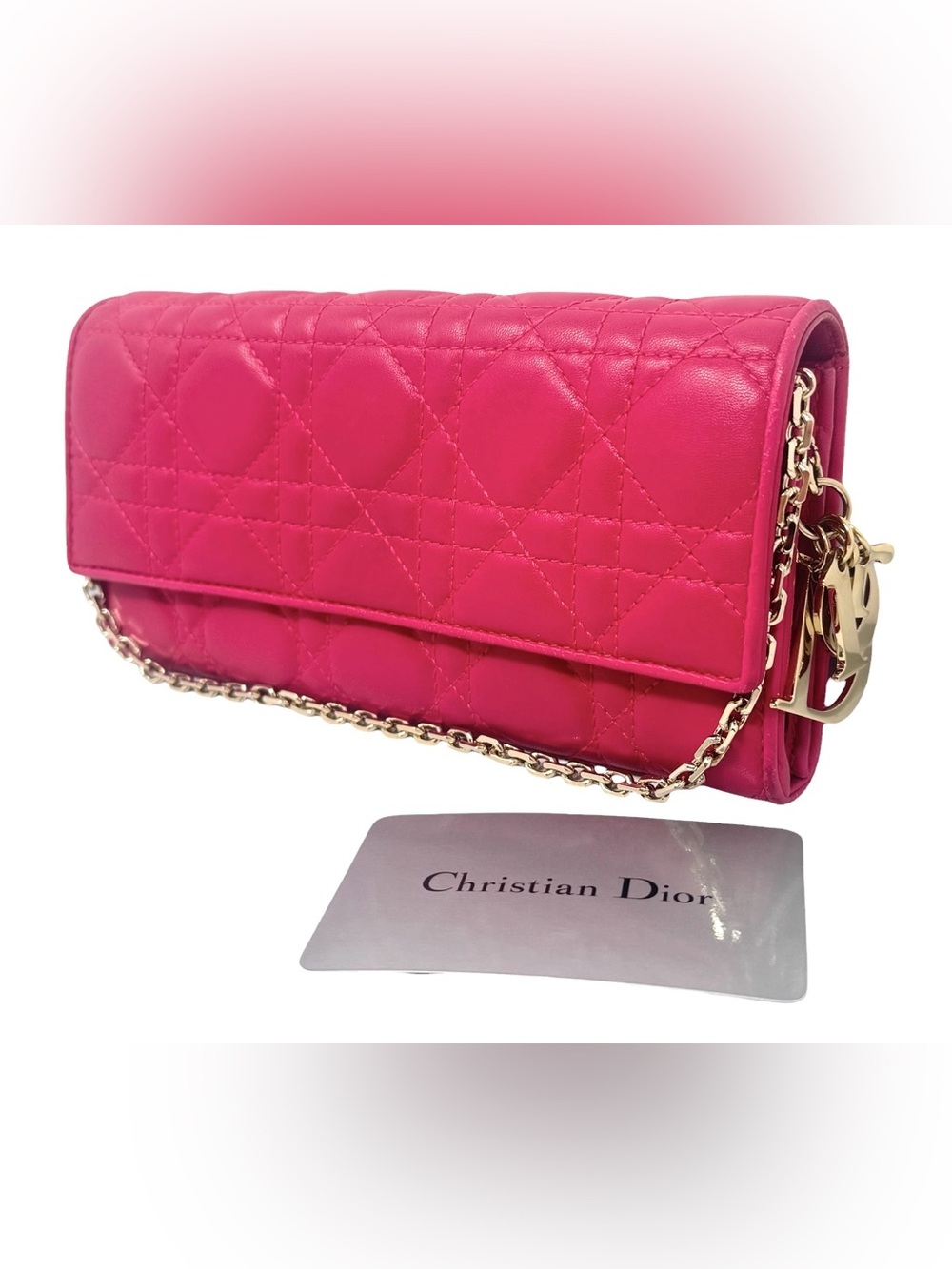 ✨🛍️ Christian Dior Pink Leather Cannage Quilted Lady Dior Wallet on Chain